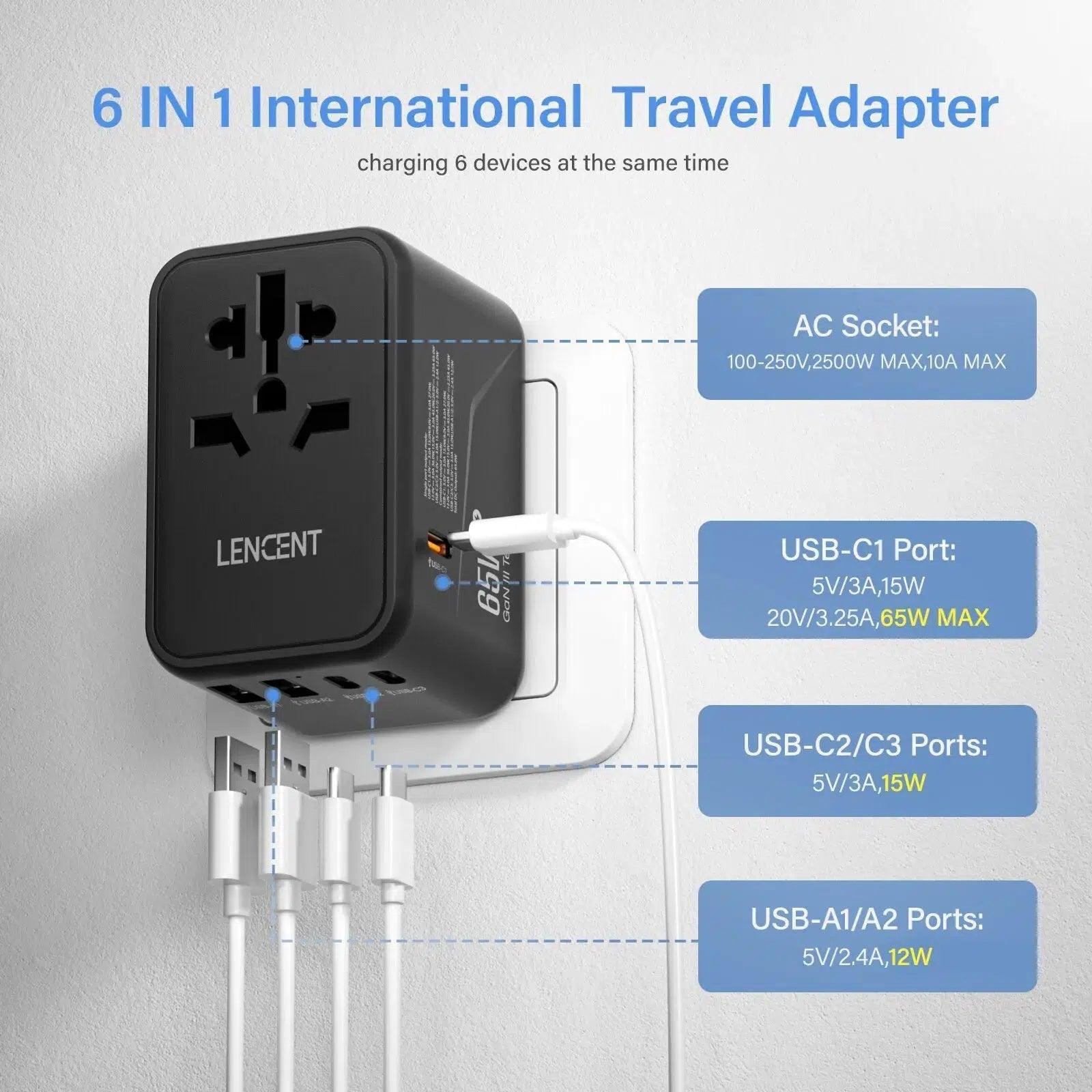 100W International Travel Power Adapter (Fast Charging 2 USB-A and 3 Type-C) - Case Space AU