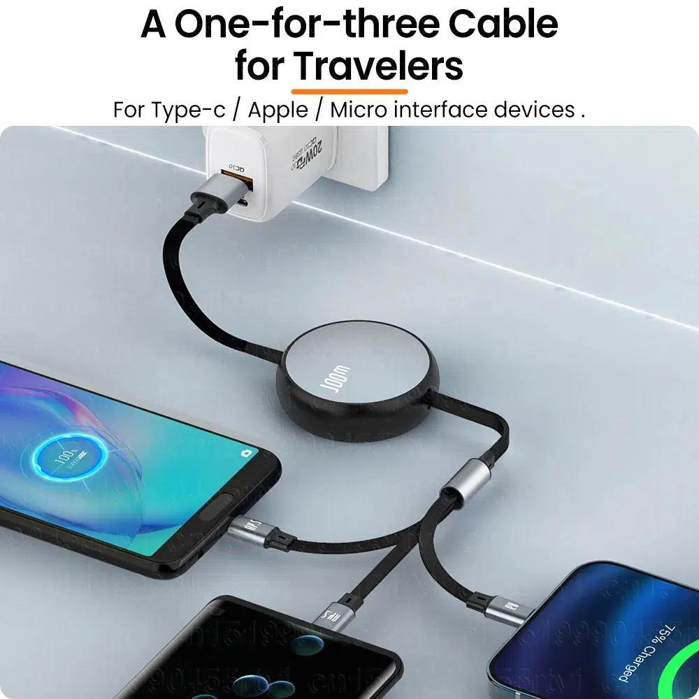 Retractable 3 in 1 USB Cable Lightning/Type C/Micro Fast Charge - Case Space AU