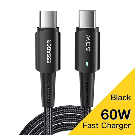 USB-C to USB-C Charging Cable - 60W Black (0.5m, 1m, 2m, 3m) - Case Space AU